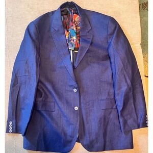 Robert Graham Mens Blue Classic Fit Blazer Jacket Size 46 Bold Print Lining
